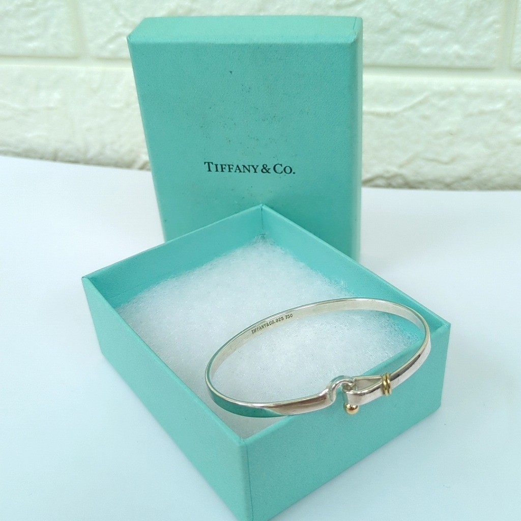 TIFFANY & Co. Bracelet Hook & Eye Bangle Silver 18K Yellow Gold W/Box NM Japan