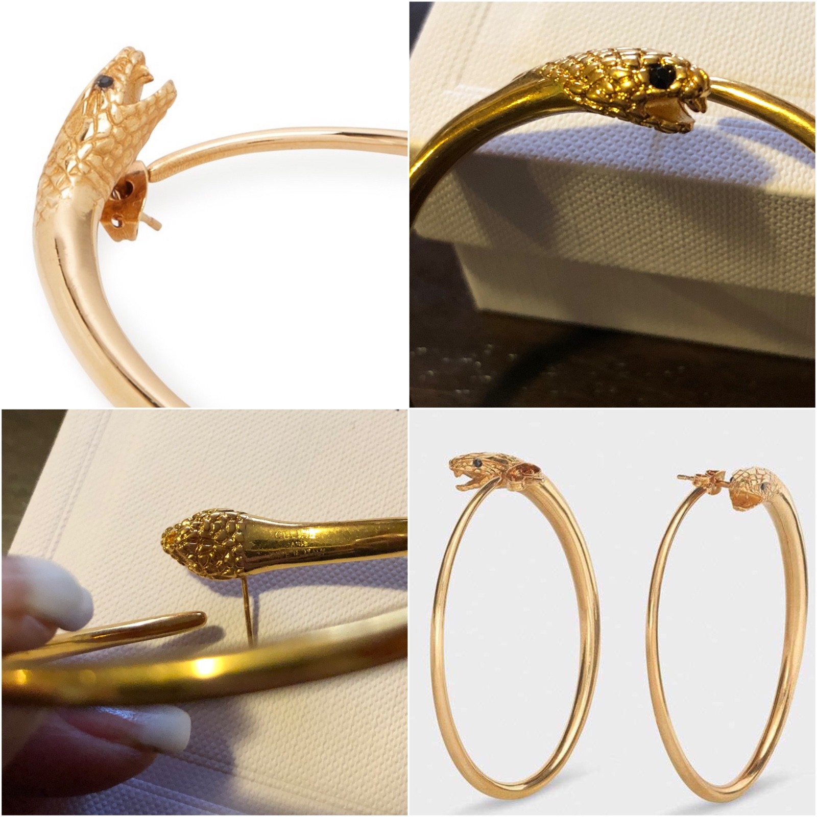 Céline Phoebe Philo Serpent Hoop Earrings • Gold Plated • Signed • Rare • 2.3 In