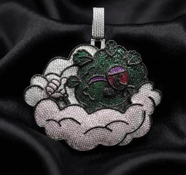 3Ct Round Cut Real Moissanite Men’s Cartoon Cloud Pendant 14K White Gold Plated