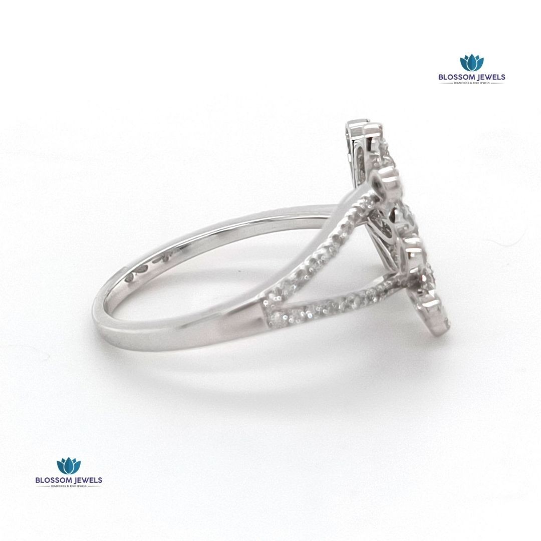 0.78 Ct Round Cut Lab Grown CVD/Diamond Flower Shape Ring 14K White Gold Plated