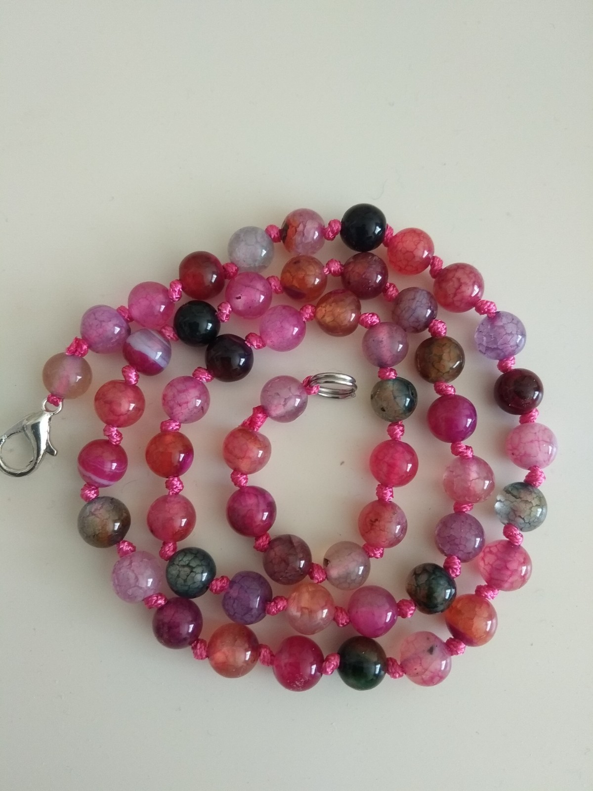 Natural 6mm multi-coloured rose pink agate bead necklace 17″-UK Seller 531-7