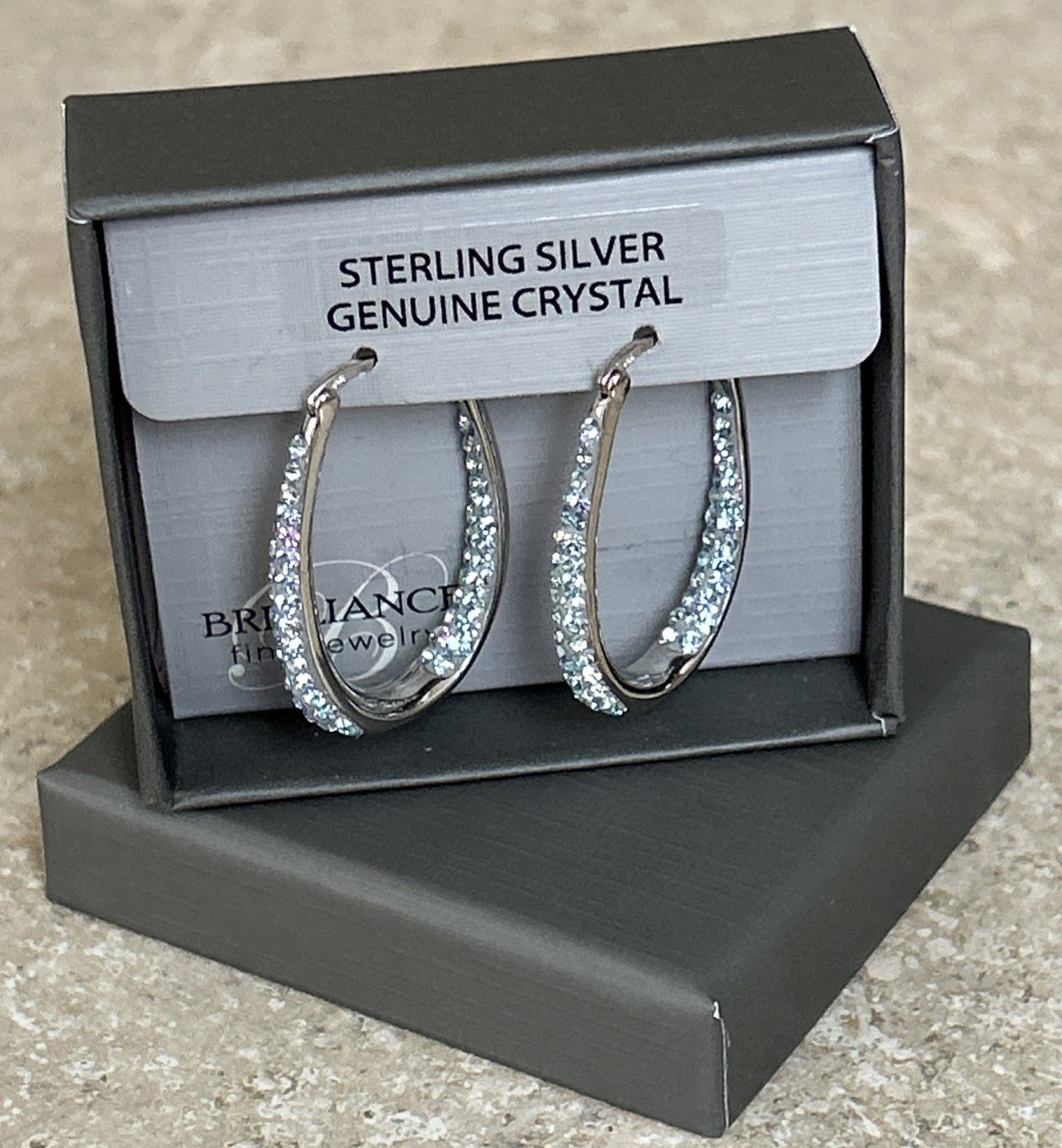 Brilliance Fine Jewelry 925 Sterling Silver Crystal Hoop Earrings NEW IN BOX NIB