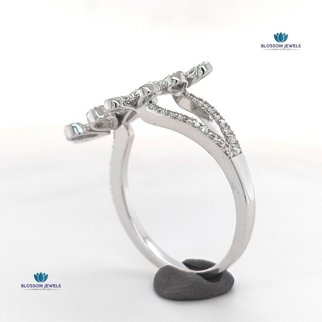 0.78 Ct Round Cut Lab Grown CVD/Diamond Flower Shape Ring 14K White Gold Plated