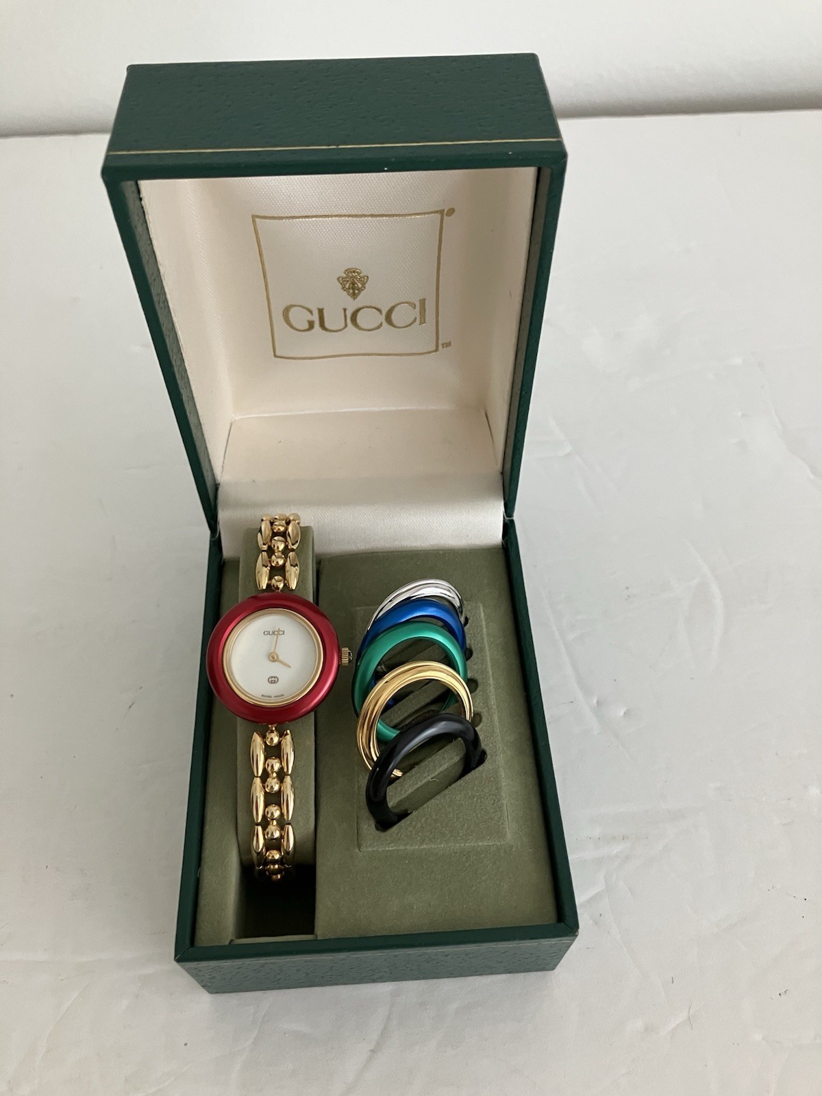 Vintage GUCCI Change Bezel 6 Color 11/12 Gold Watch! New Battery & Serviced!