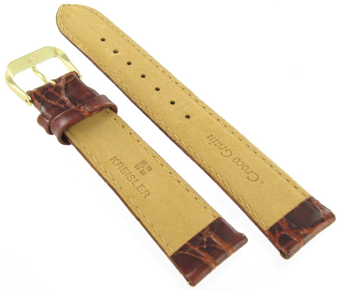 19mm Kreisler Honey Tan Brown Croco Grain Genuine Leather Mens Band Reg BOGO!