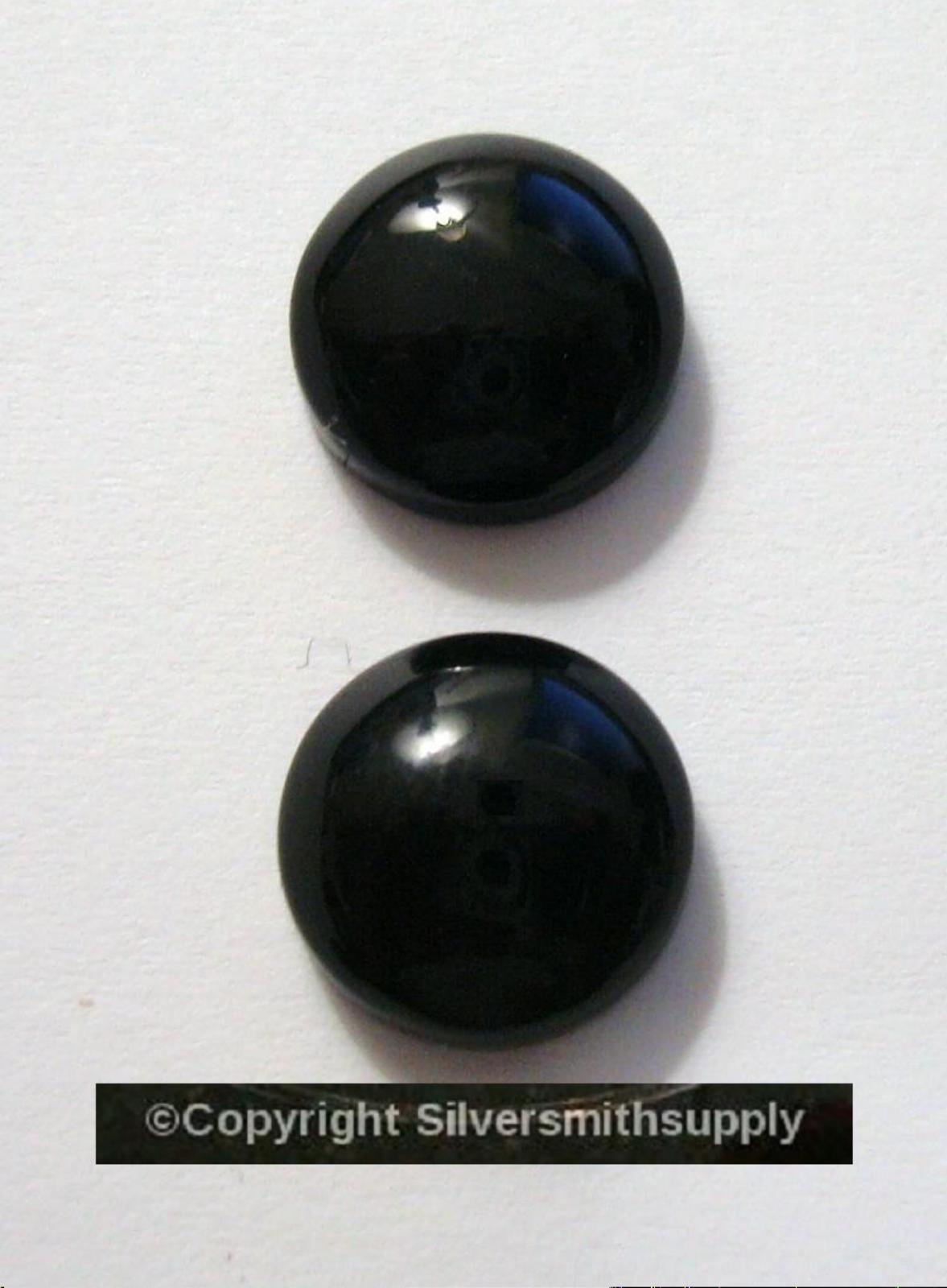 Black onyx cabochons natural 1 pair high dome flat backed 10mm round 2 pcs CB042