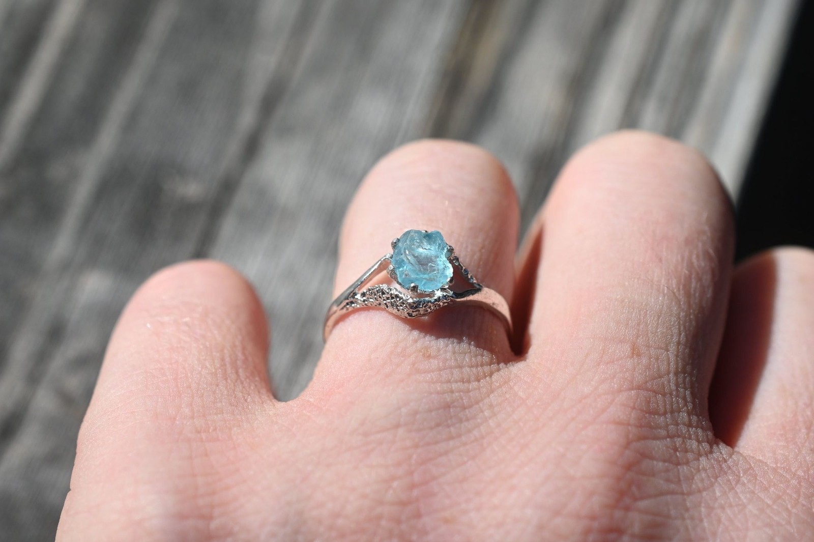 Raw Aquamarine Engagement Ring Timeless Diamond Wedding Band Contemporary Sterli