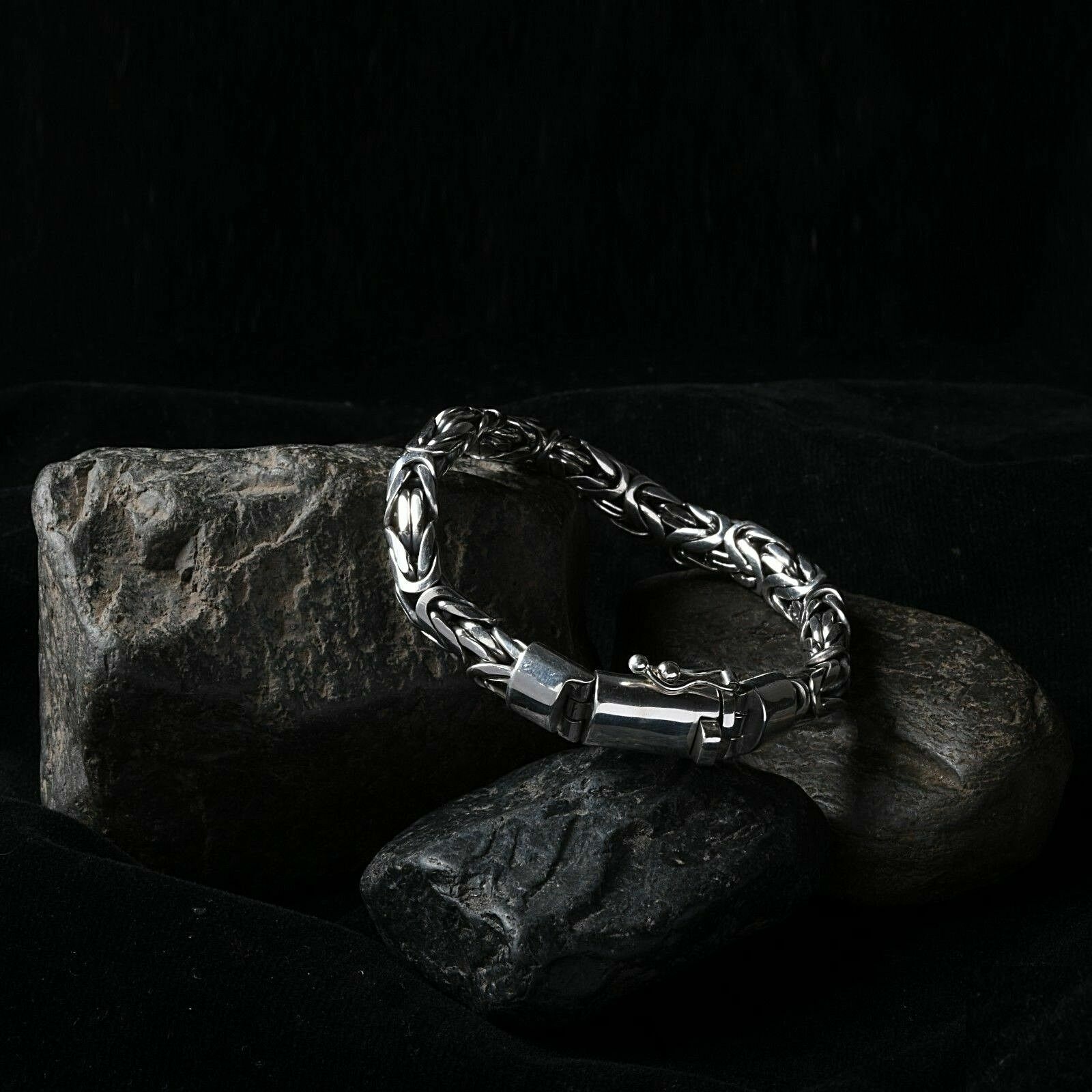MENS Chain Bracelet BYZANTINE 8 MM Chunky Solid 925 Sterling Silver