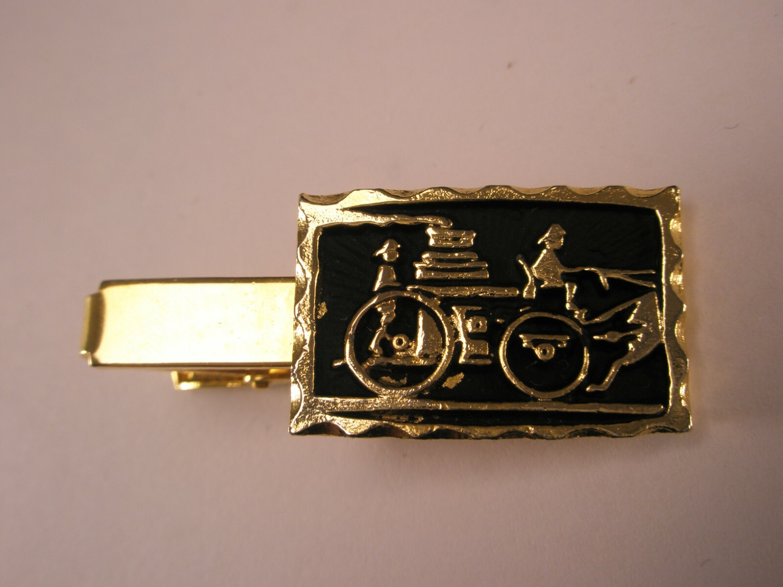 Horse Drawn Fire Engine Wagon Vintage Tie Bar Clip ladder house man chief truck