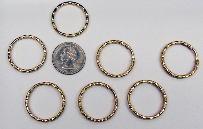 Lot 12 KEY RINGS ~ 25mm 1″ Sturdy Split Ring ~ Hammered GOLD ~ Textured Design