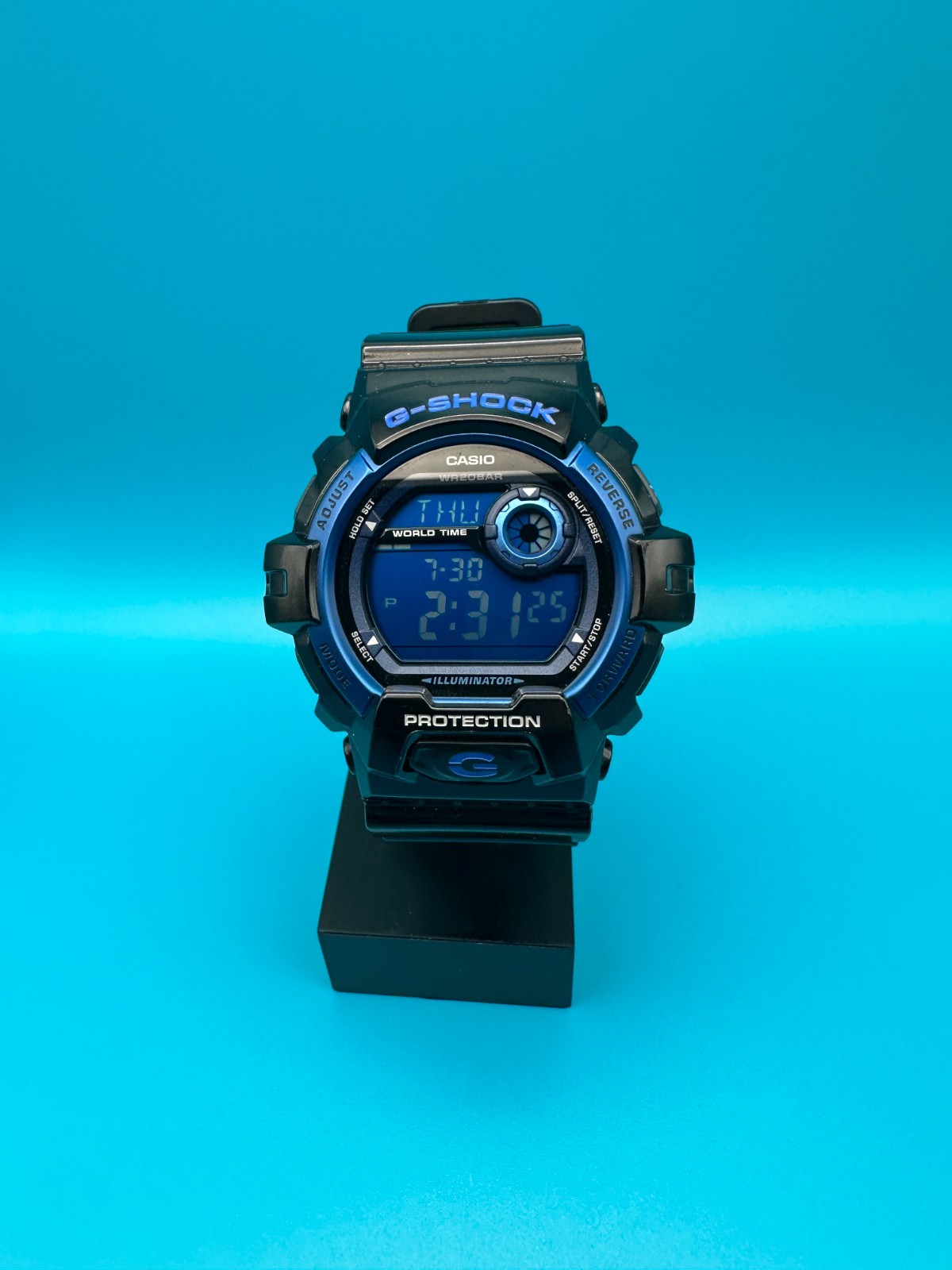 Casio G-Shock G-8900A-1 World Timer Gloss Black Blue Digital Men’s Watch CLEAN