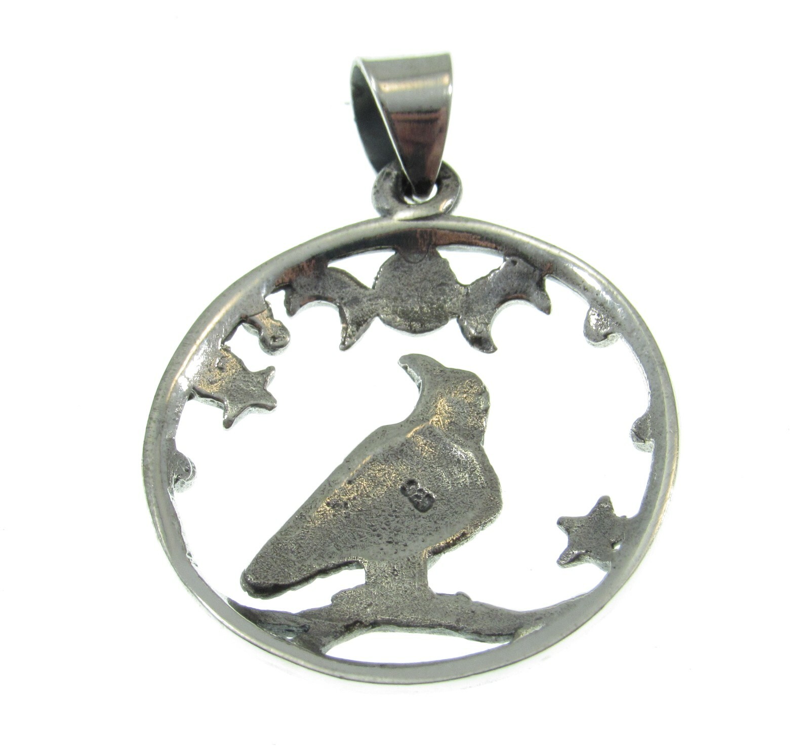 Handcrafted Solid 925 Sterling Silver Raven Triple Moon & Stars Pendant