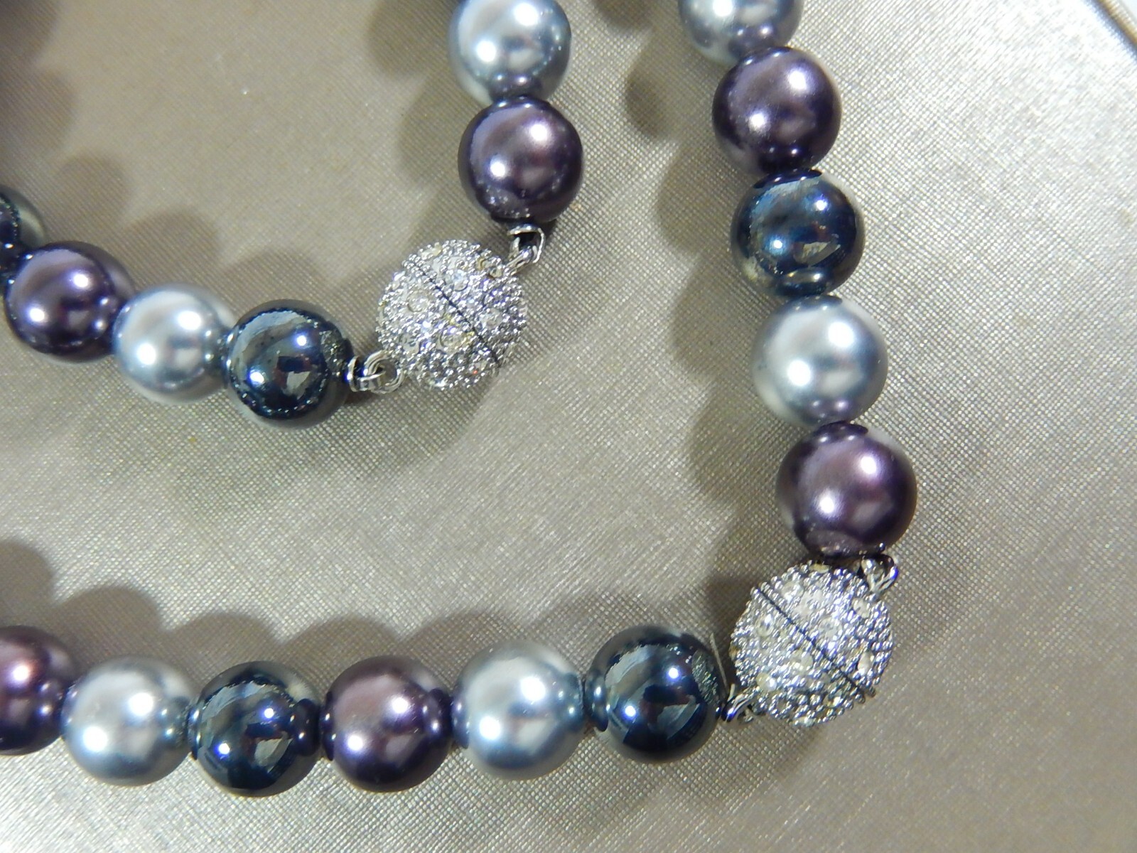 VTG CHUNKY 12mm MULTI COLOR GLASS PEARL CRYSTAL CLASP NECKLACE & BRACELET SET