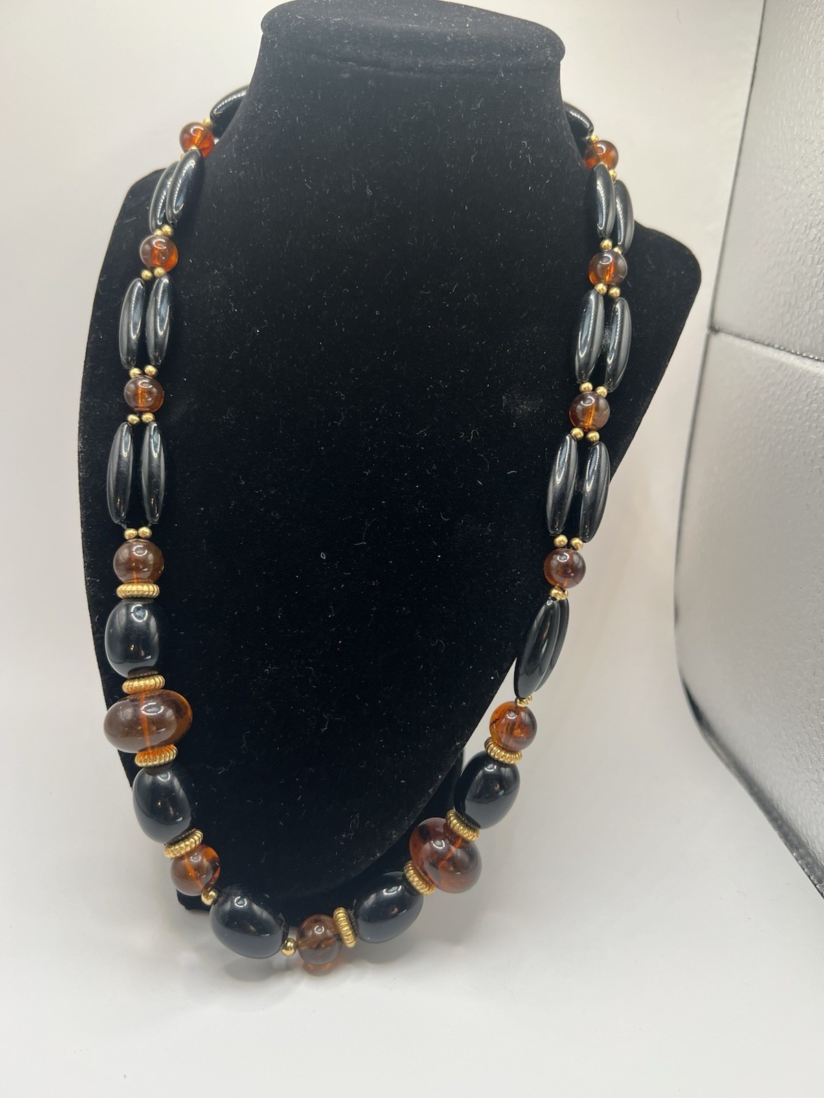 Three Bracelets- Silver (Garnett), Men’s Link, Black And Brown Acrylic Necklace
