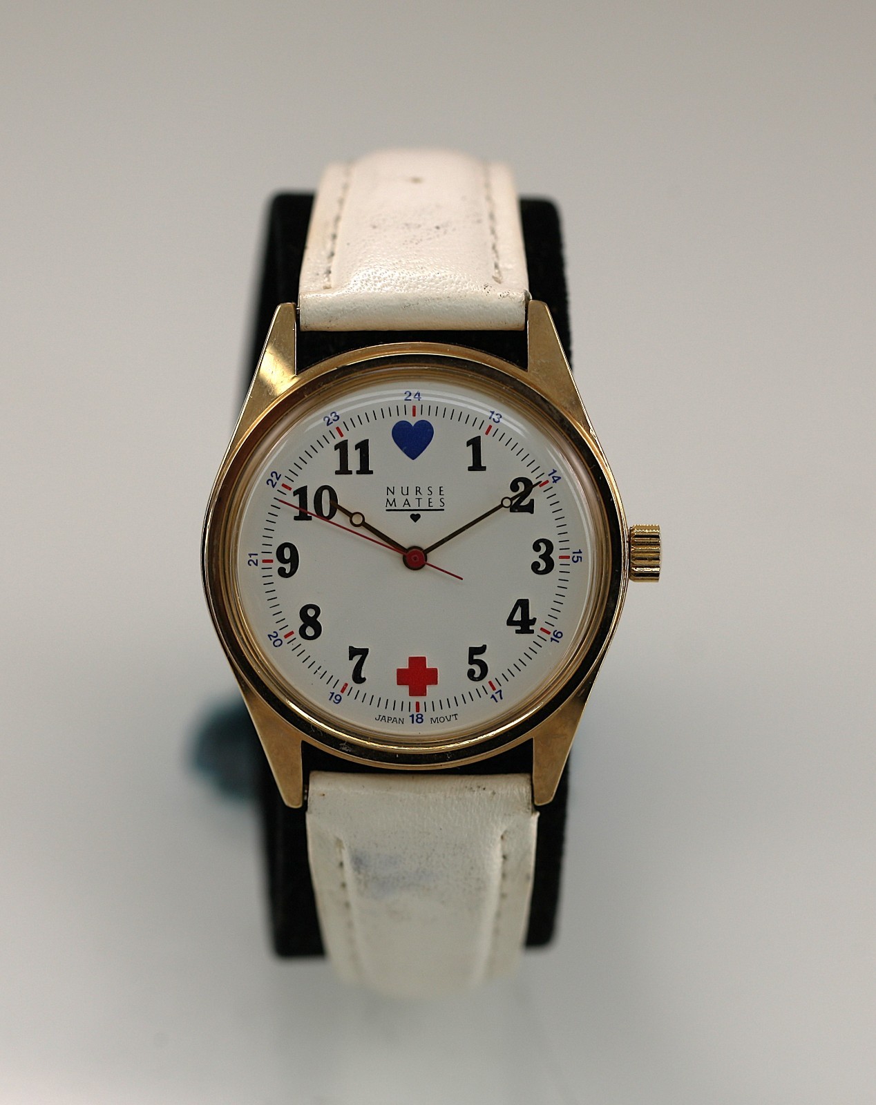 Nurse Mates Watch Unisex Gold Stainless St Leather White Water Re Battery Quartz
