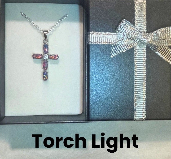 DEAL! FINE RARE Elegant 925SS Teal Blue Rainbow Fire Opal CZ Cross Necklace