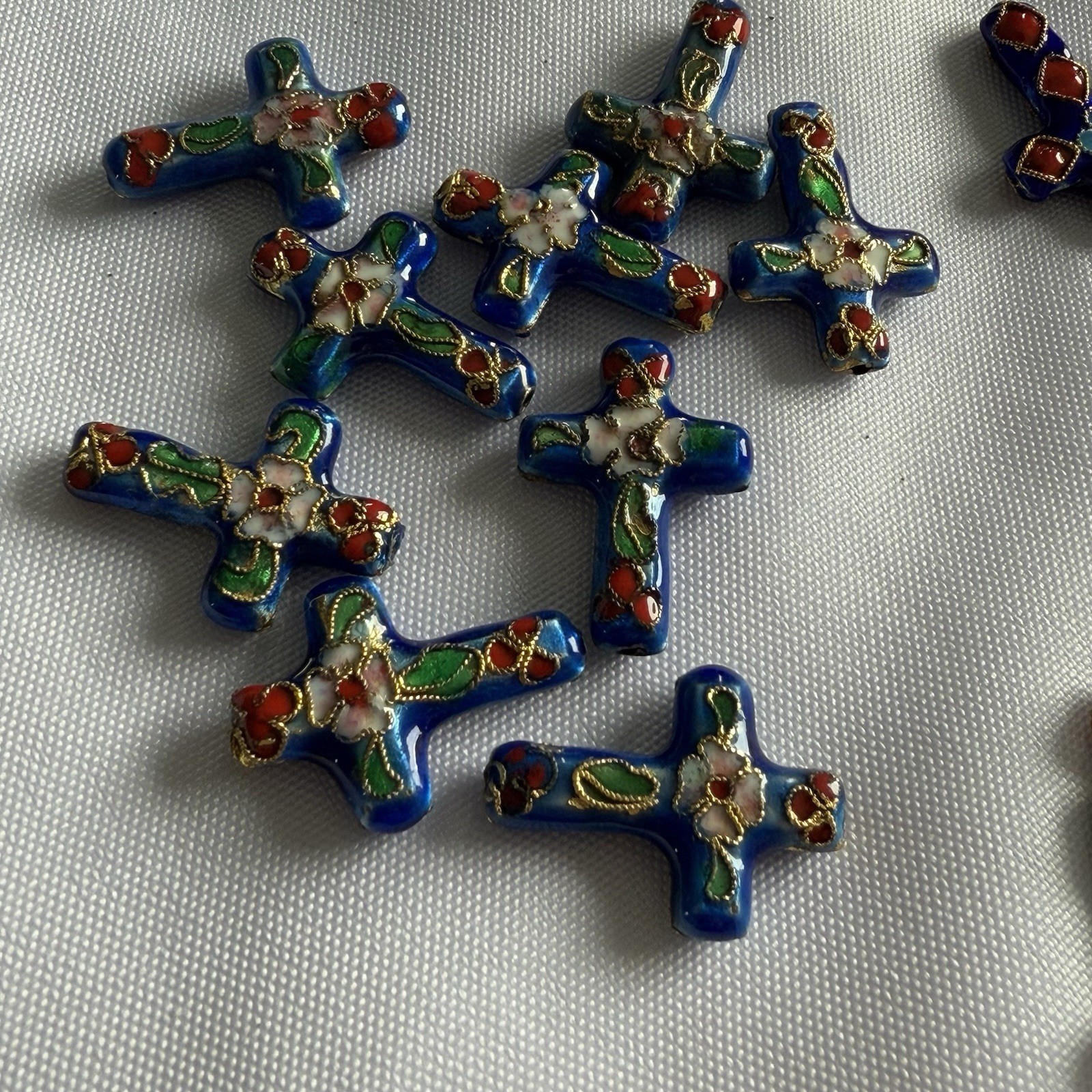 Cloisonne Cross & Heart Beads. 22 Total Beads. Approx. 19mm x 27mm Multicolor