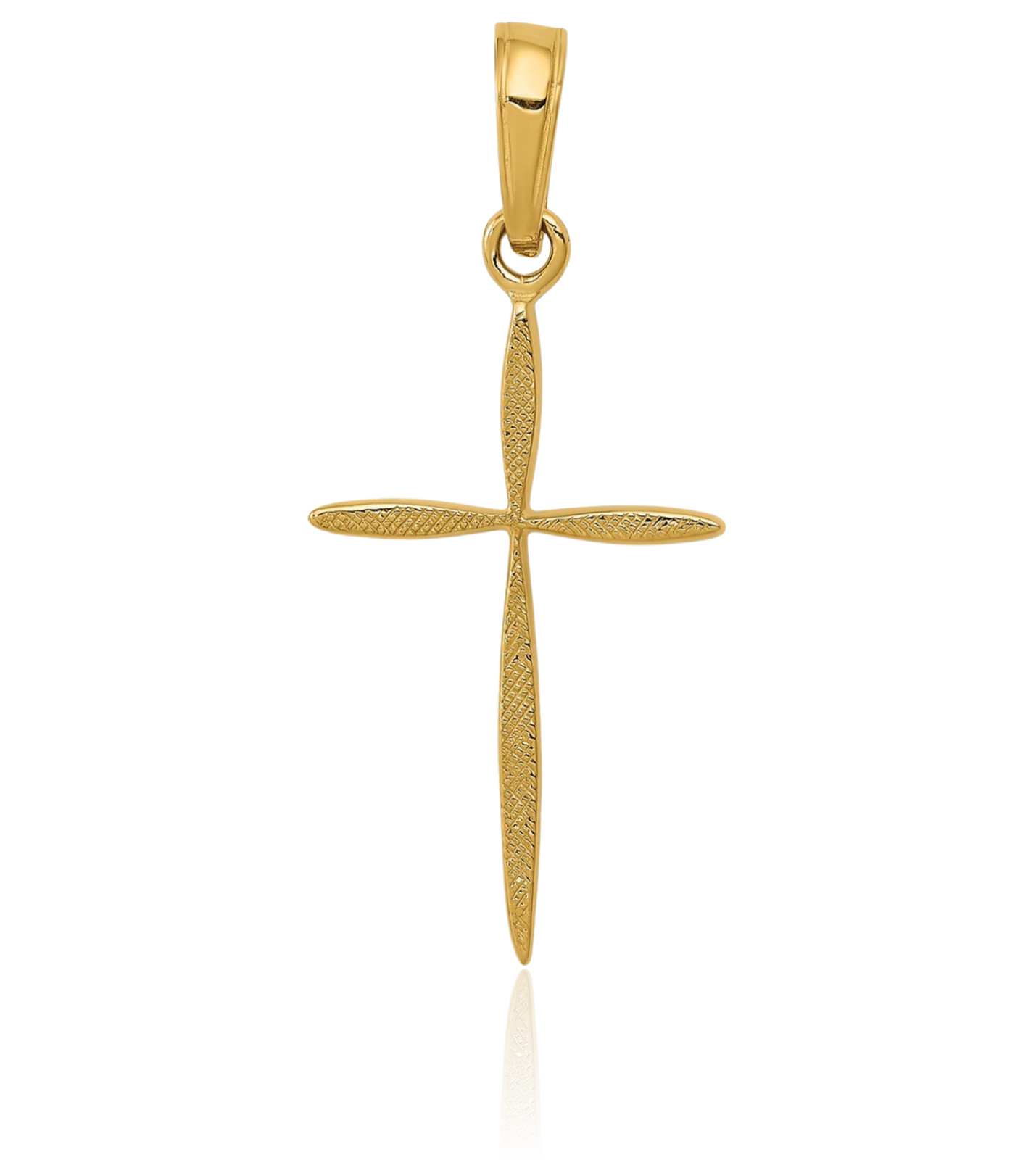 14K Solid Yellow Gold Medium Cross Tapered Pendant Necklace 24.7mm 1 inch