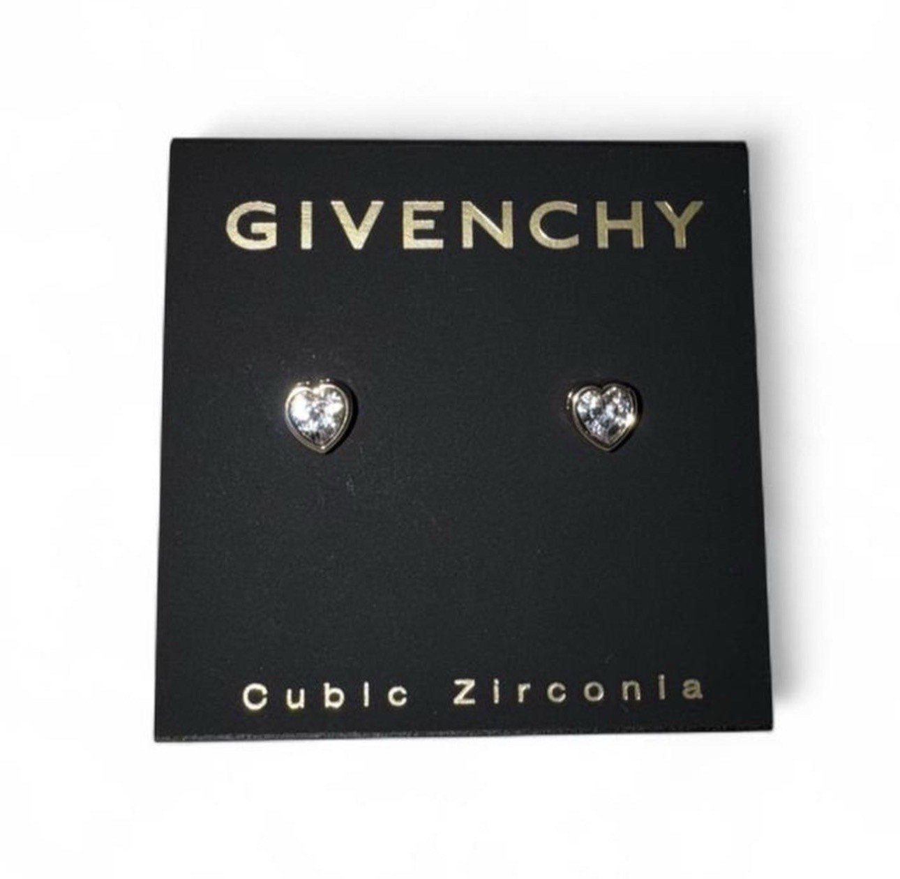Givenchy Heart Stud Earrings Gold Tone Cubic Zirconia