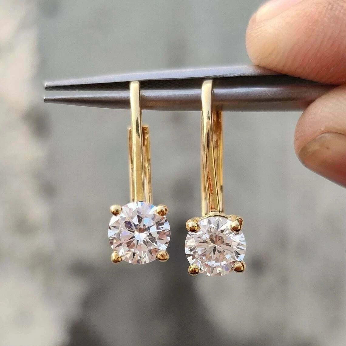 2.00Ct Round Cut Diamond Solitaire Drop & Dangle Earrings 14k Yellow Gold Finish