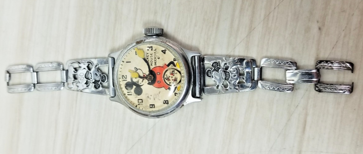 Vintage 1934 Ingersoll Mickey Mouse Wrist Watch Works some K293/ROSE K