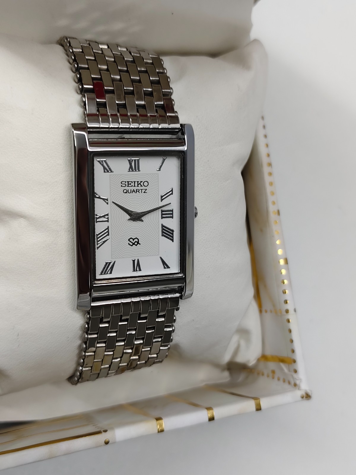 Vintage Refurbished Seiko Slim Tank White Quartz Japan Men s Wrist Watch