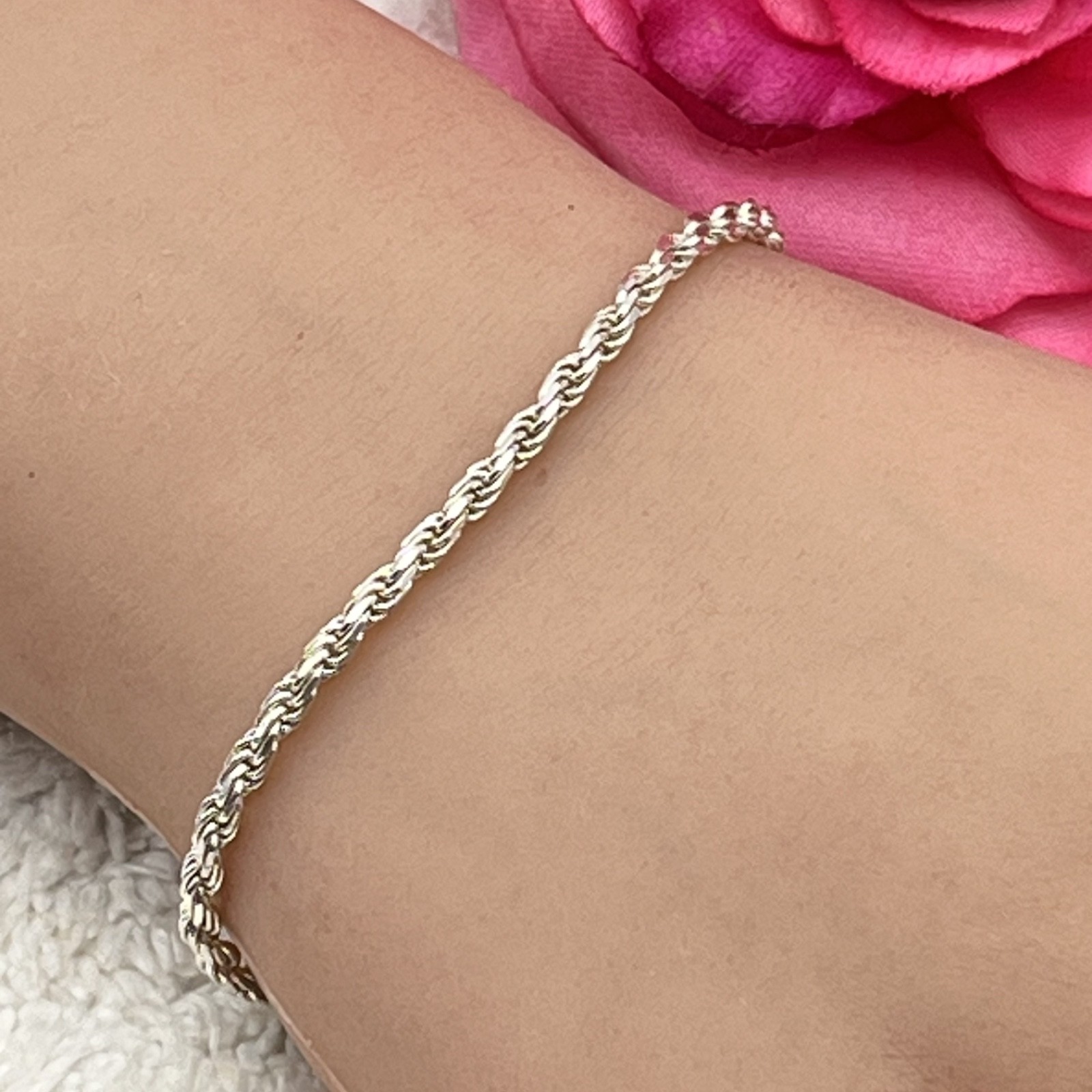 Sterling Silver Bracelet Rope Chain Swirl 5 Grams Stamped KC 925 Italy 7″