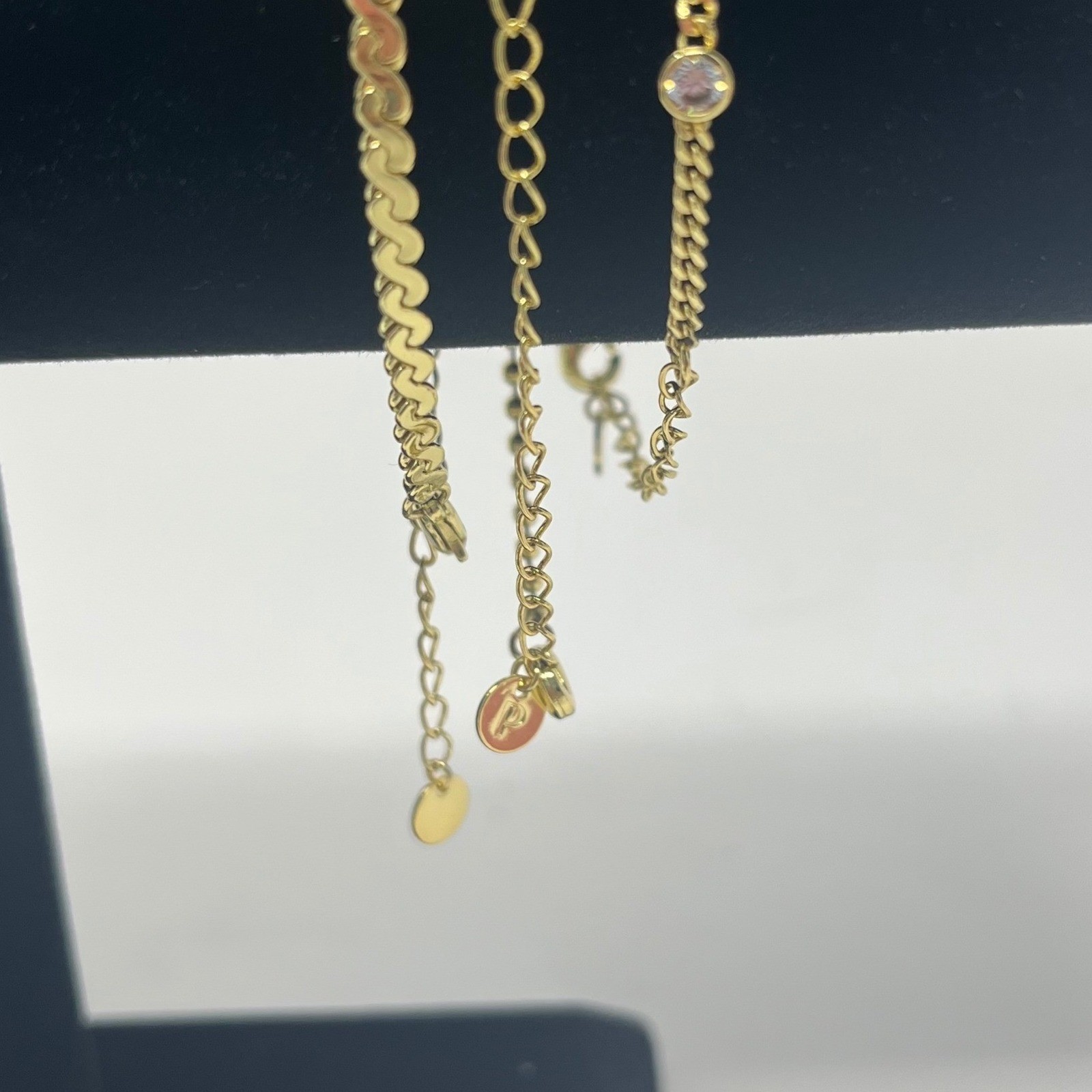 Pavoi Gold Tone Bracelet Set 3 Piece Layering Chains Cubic Zirconia Bezel