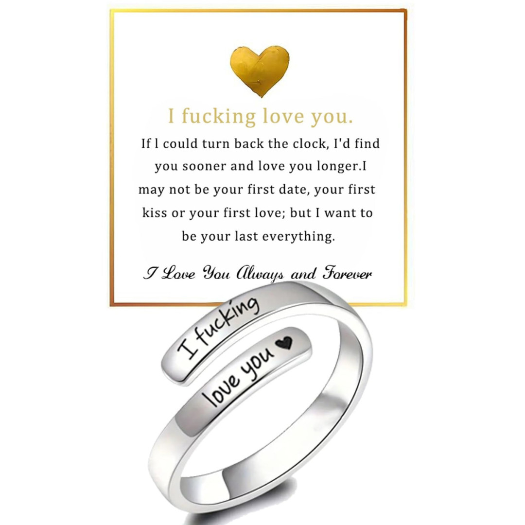 I F♡Cking Love You Ring for Women Adjustable Stainless Steel Silver Promise Ring