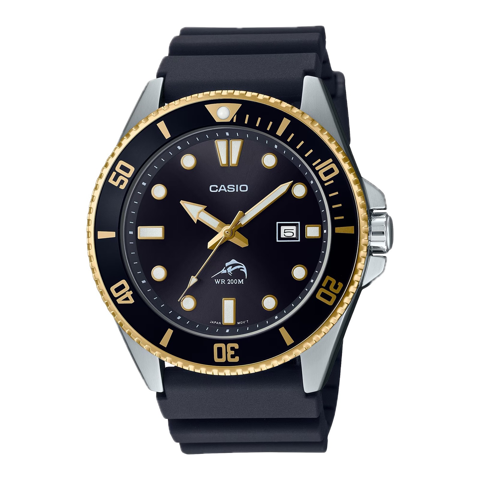 Casio Men’s Gold-Tone Dive Watch with Black Dial- MDV-106G-1AV