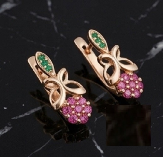 2ct Round Simulated Pink Ruby/Emerald Nature Inspire Earrings 14k Rose Gold Over