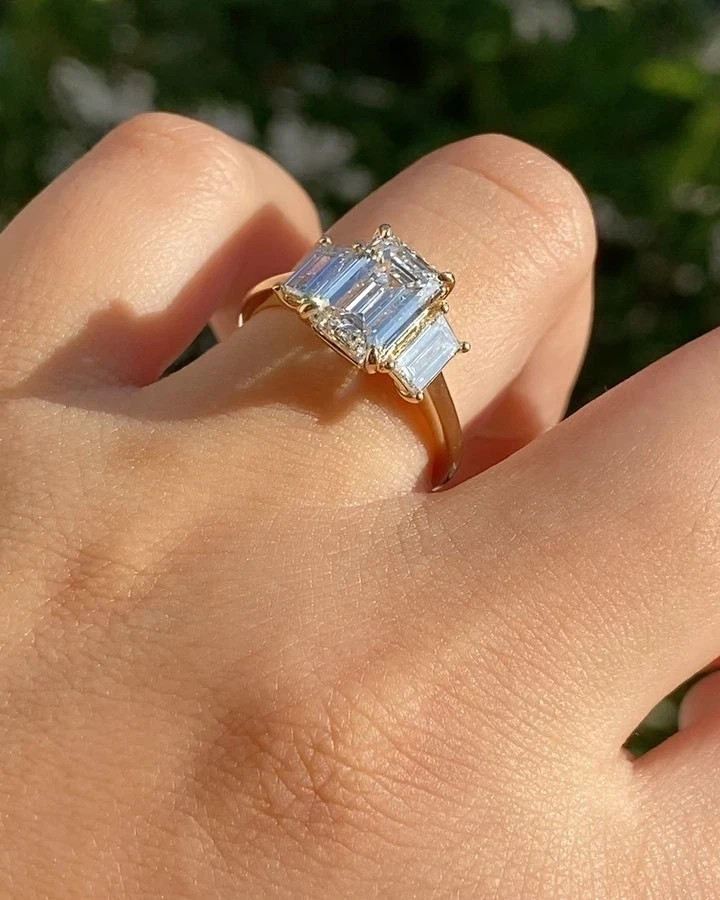 Wedding Ring 6.50 Ct Real Emerald Cut Lab Grown Diamond in Solid 18K Yellow Gold