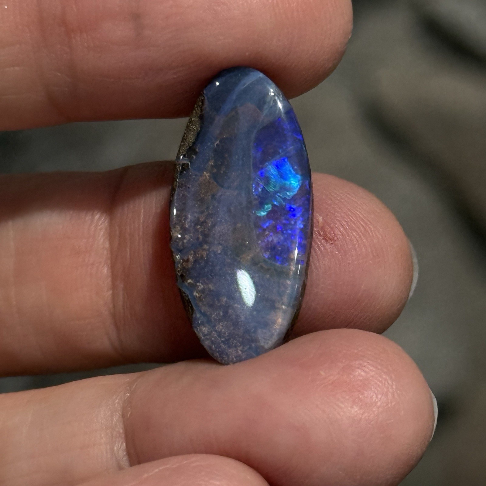 13.25ct 24x12x5mm Unique Blue Australian Boulder Opal Oval Cabochon Ring Gem