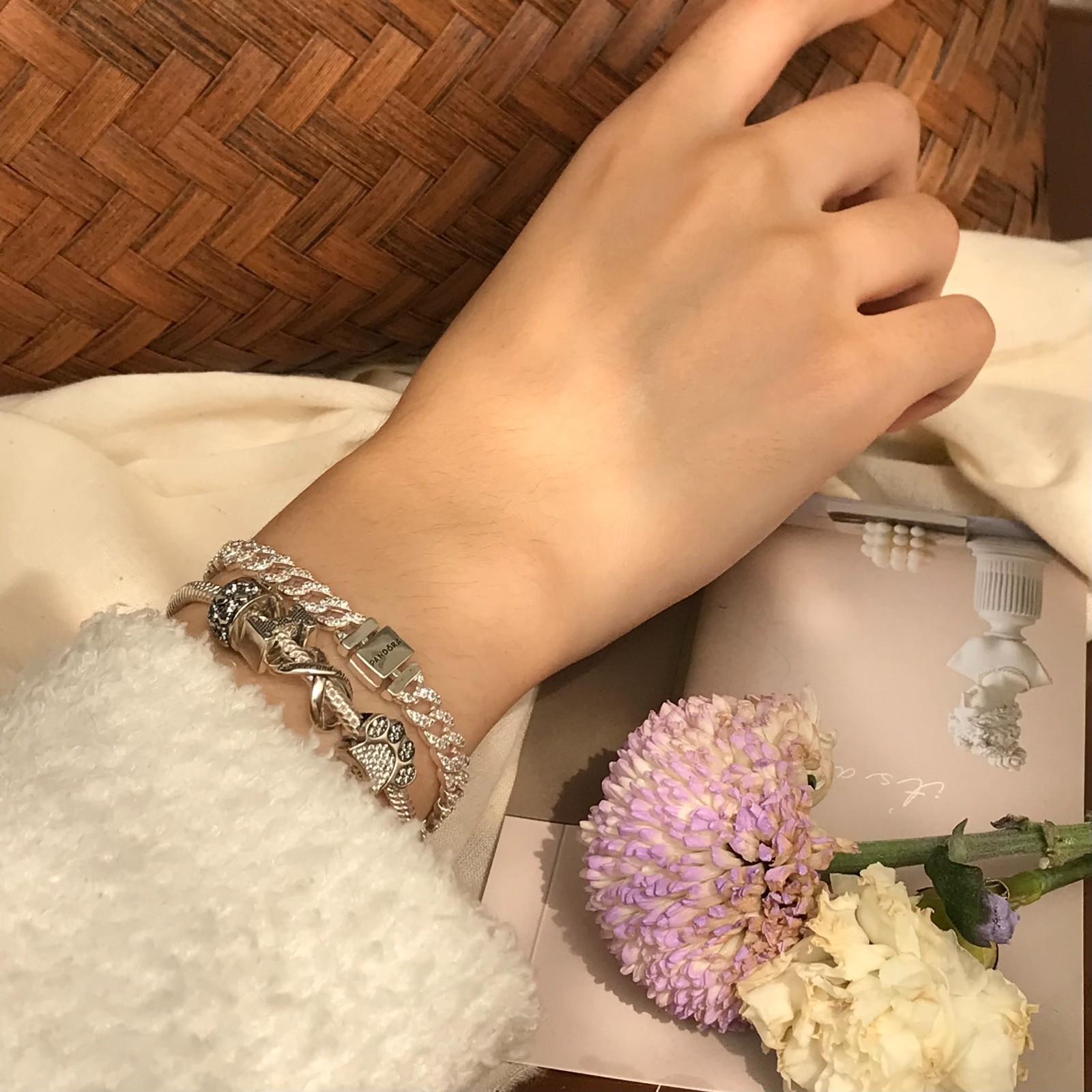 Pandora Timeless New Pavé Cuban Chain Unisex Sterling Silver Bracelet, 6.3 in