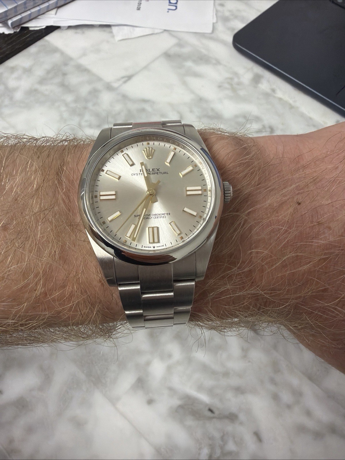 Pre-Owned Silver Dial Rolex Oyster Perpetual 41 Ref 124300 Full Set