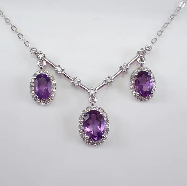 Lab-Created Amethyst 4Ct Oval Cut Drop Lariat Pendant 14K White Gold Plated