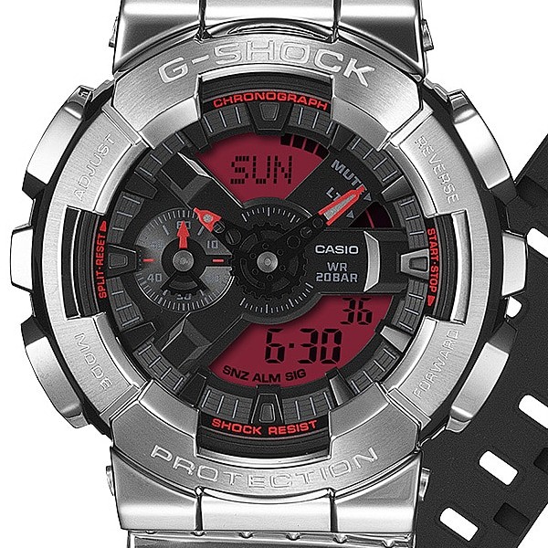 Casio G-Shock GM-110YRA-8AJF Fine Metallic Silver Red Analog Digital Watch