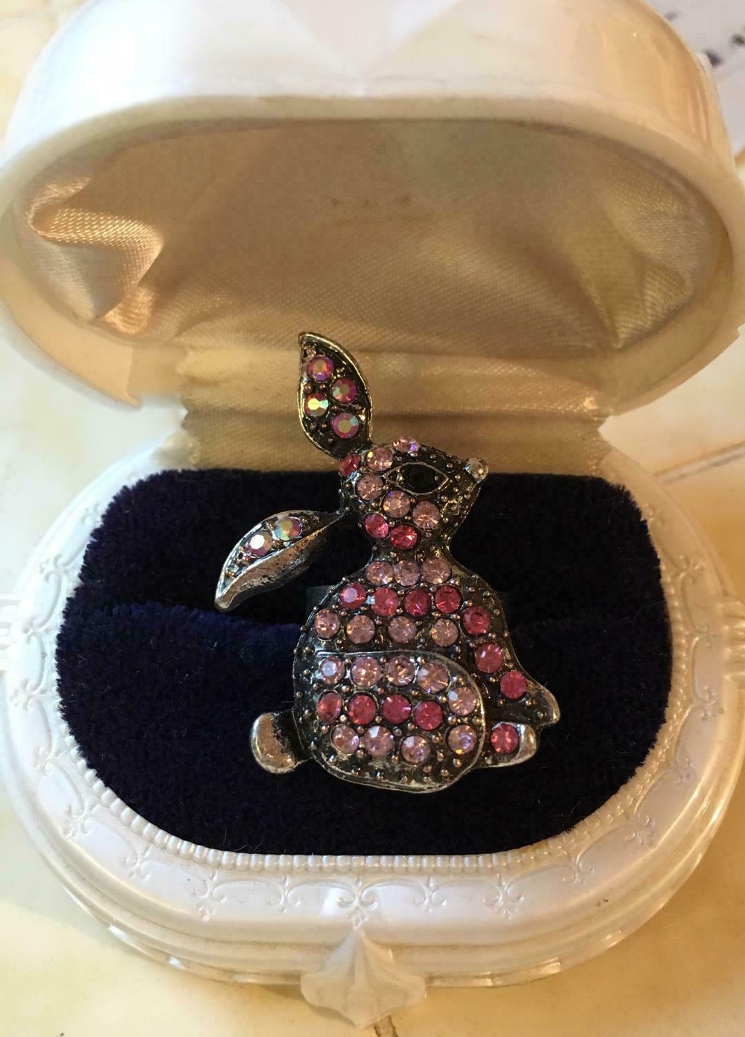 Silver or Gold Plate Rabbit Bunny Ring Size 6 1/2 in 10 Color Crystal Options
