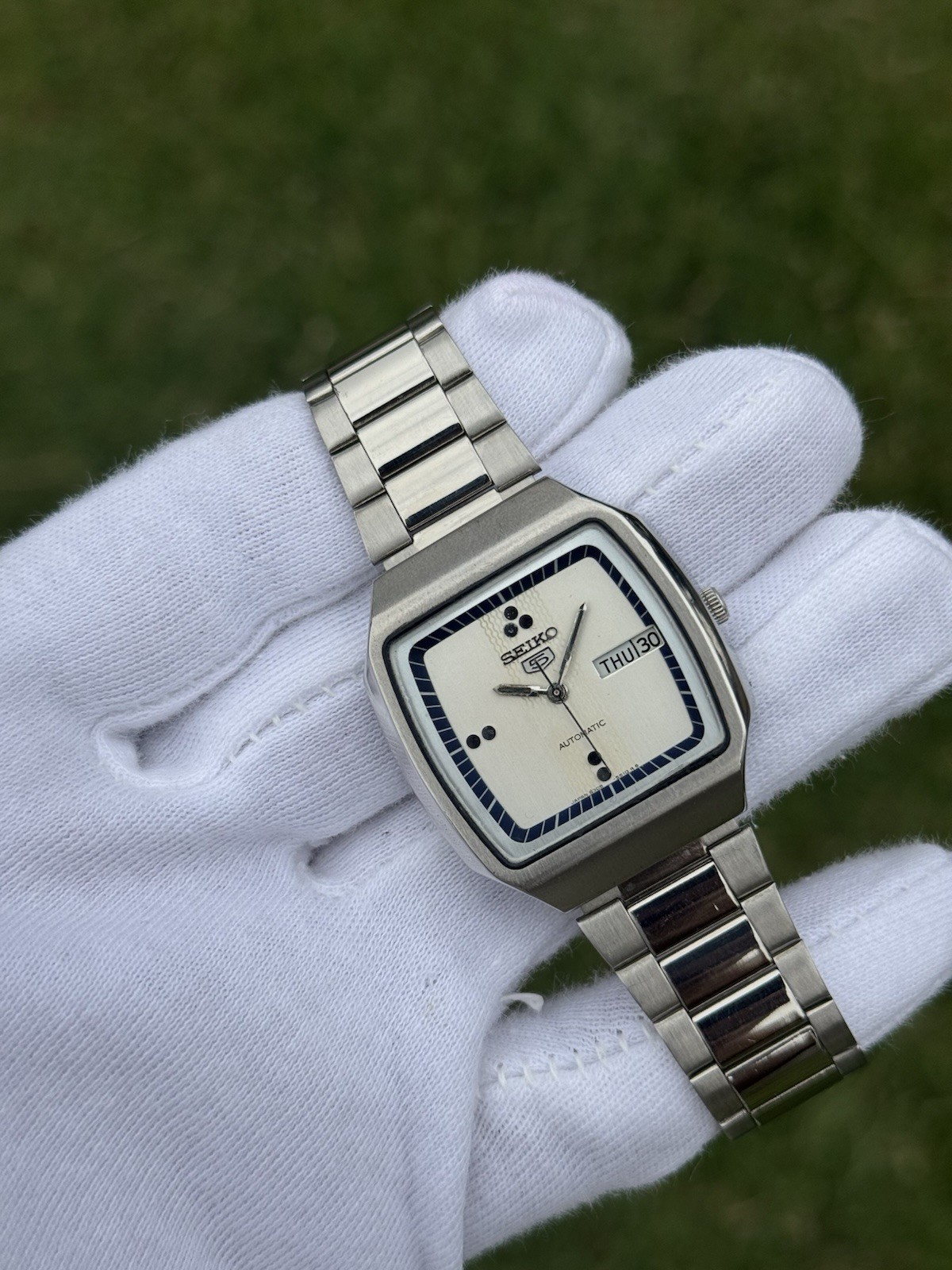 Vintage Seiko 5 Automatic 6309 Mens WristWatch Silver TV Dial Day Date Japan 21J