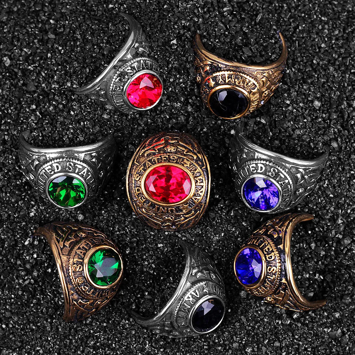 Stainless Steel Rings Gold Silver Color Red Blue Rhinestone Simple Luxury Gift
