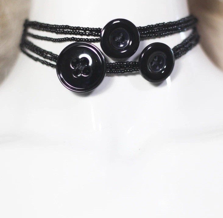 Handcrafted Black Bead Button Choker #goth #whimsygoth