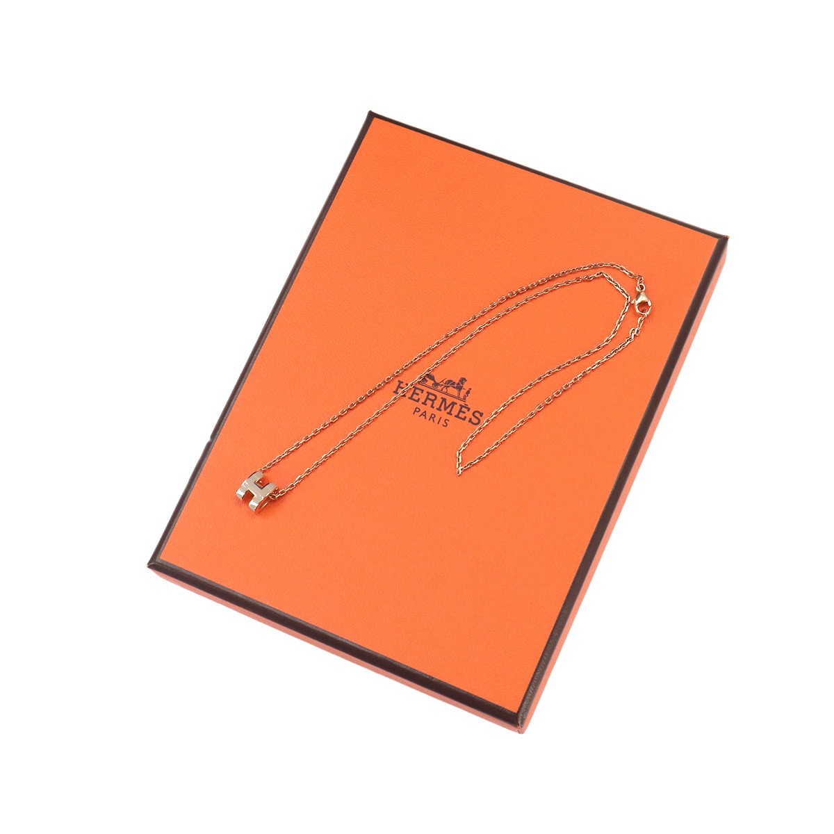 HERMES Mini Pop H Chain Necklace Marron grace Gold Accessory 90330172