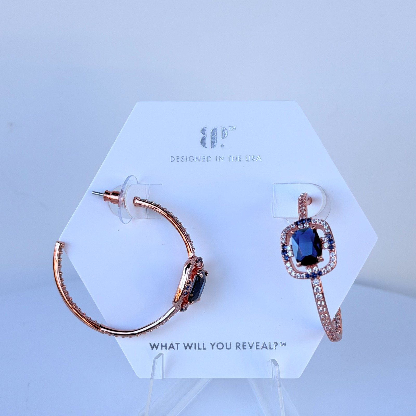 Bomb Party September Earrings “More Than Myth” Lab Created Sapphire on Rose Gold