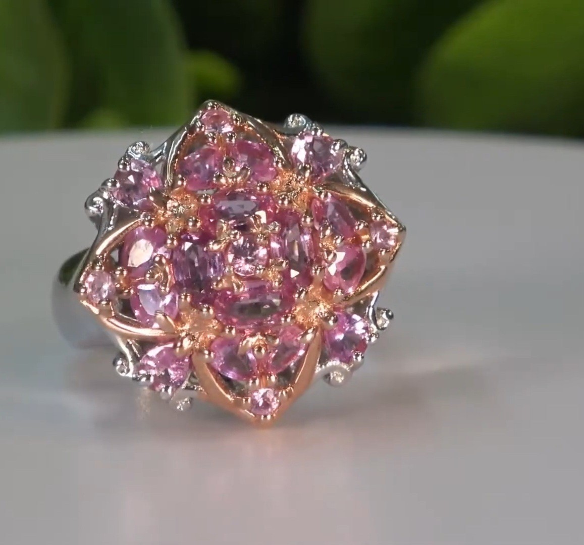 Gems En Vogue 5.12 Ctw Palladium Silver Multi Stone Pink Sapphire Ring Size 8