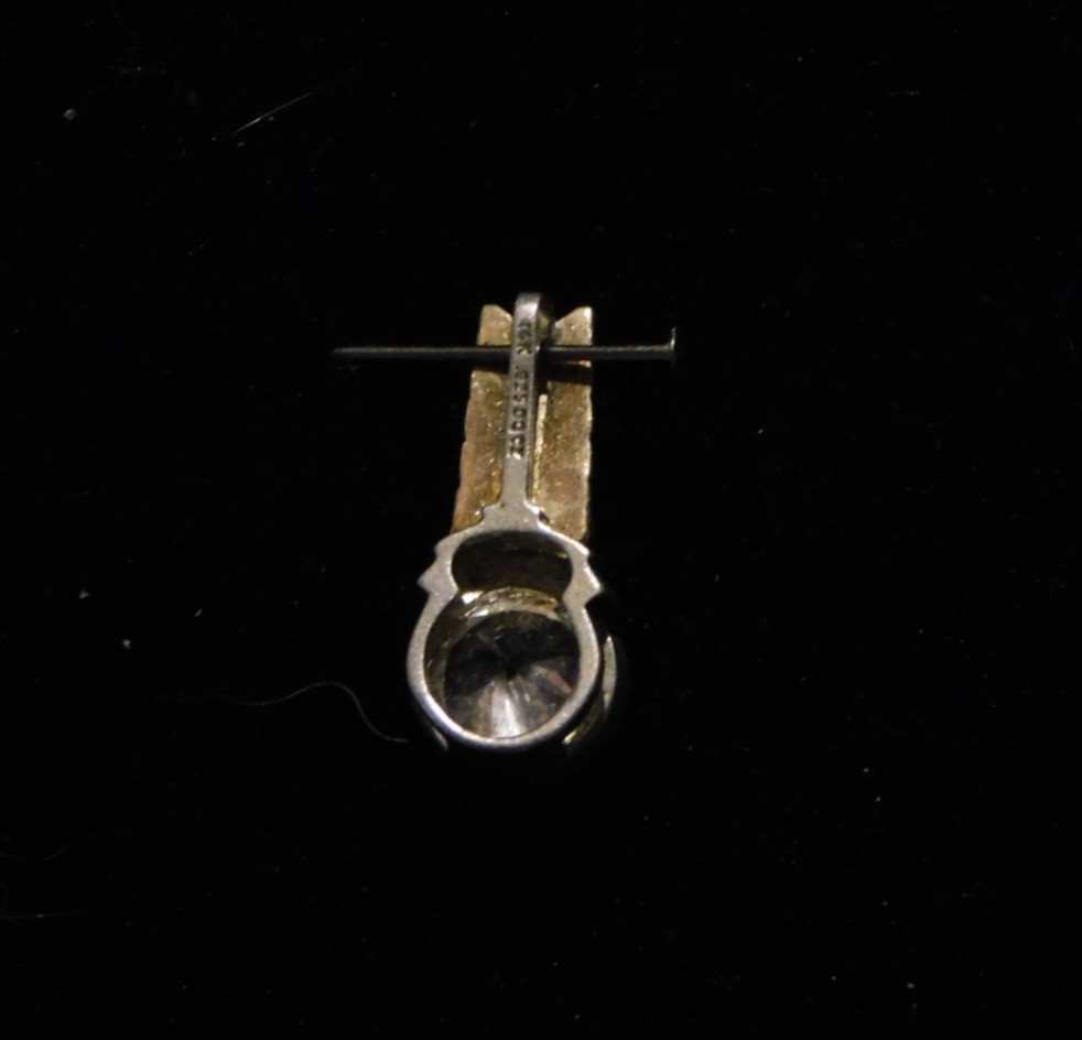 Vintage 14k Yellow Gold And Sterling Silver CZ Necklace Pendant 1.8cm