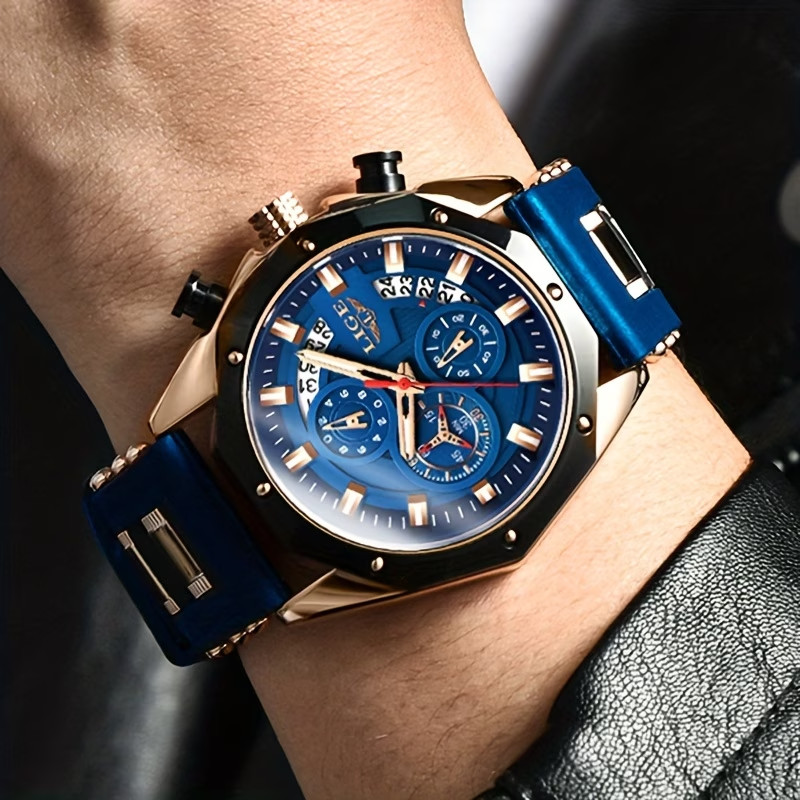 Men Chronograph, Quartz Watch Luminous Calendar, Casual Sports Wristwatch