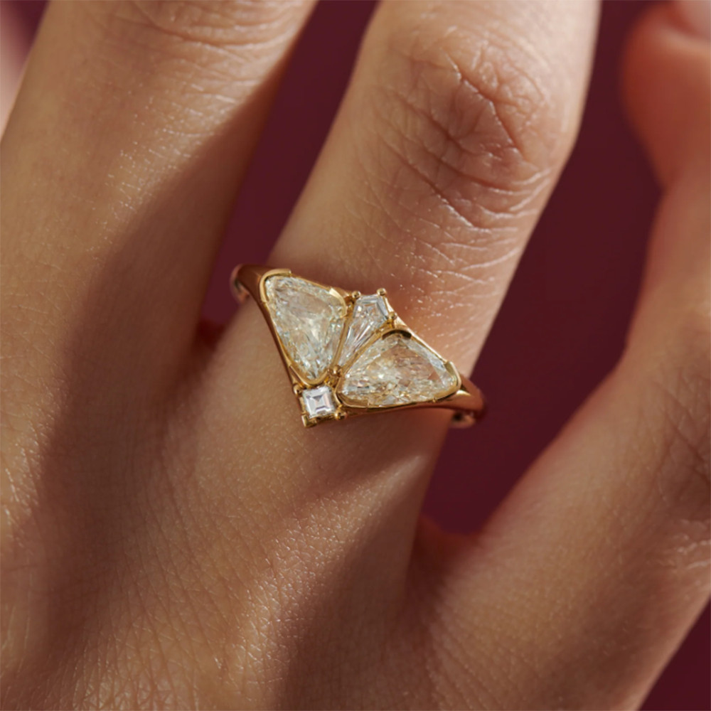 Wedding Diamond Ring Trilion Cut 1.50 Carat Gold GLI IGI Lab Created 14K Yellow