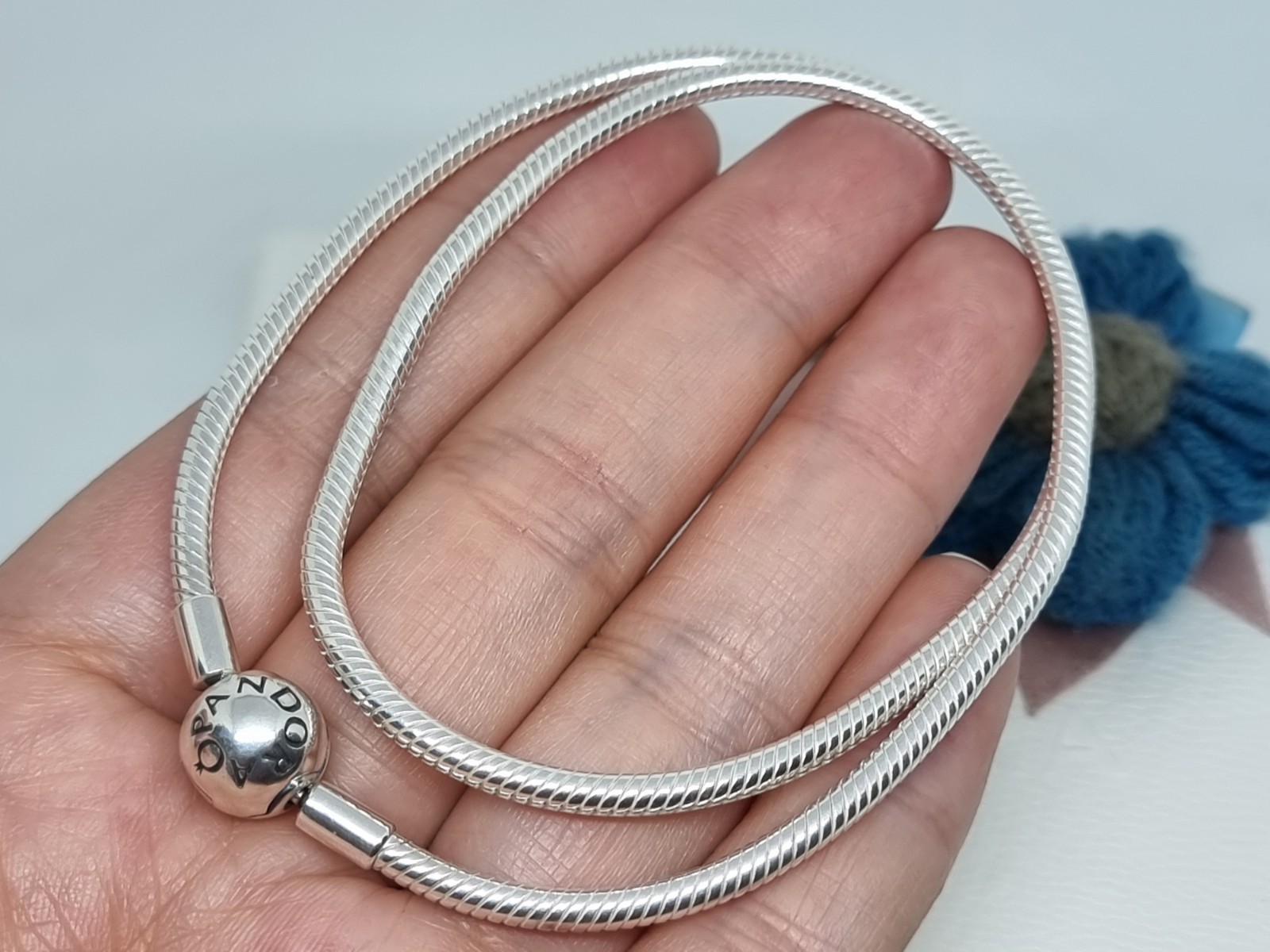 NEW Genuine Pandora Moments Logo Ball Clasp Snake Chain Necklace BOXED 💕 40cm
