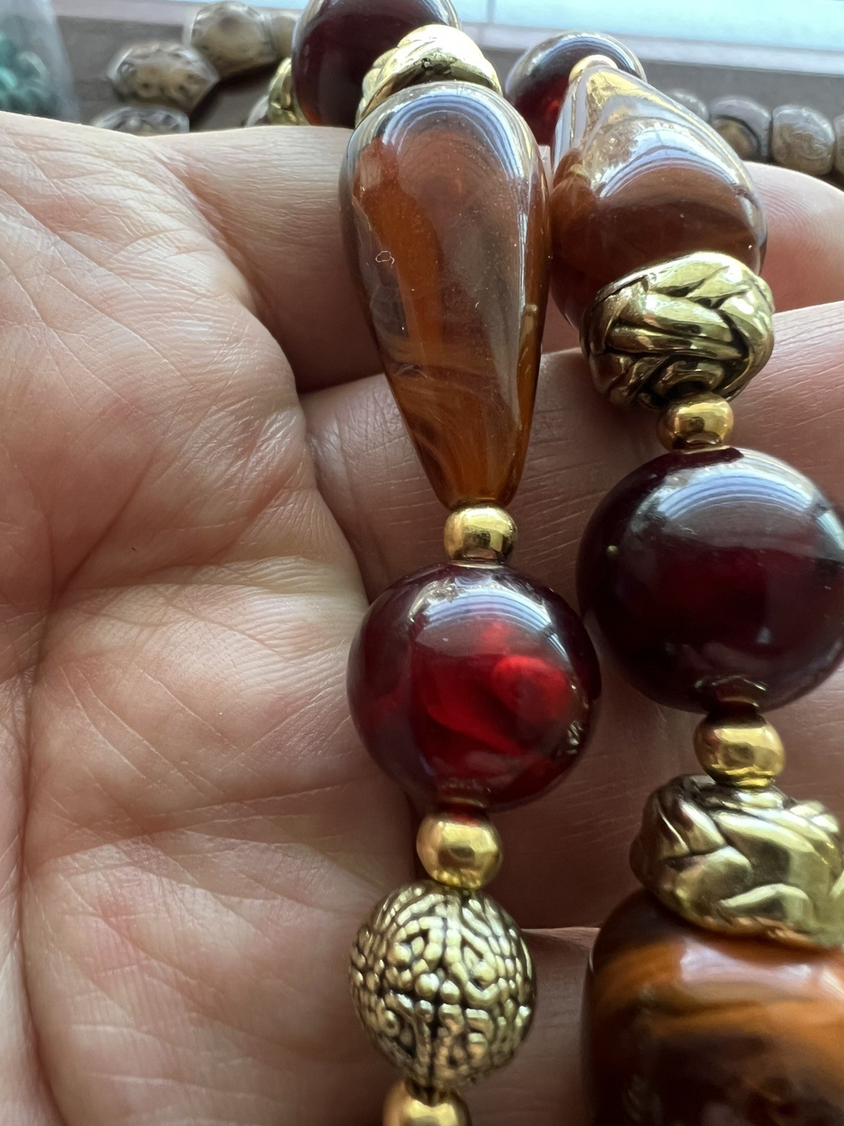 Creamy Blood Amber Gradient Beaded Necklace, 24 inches
