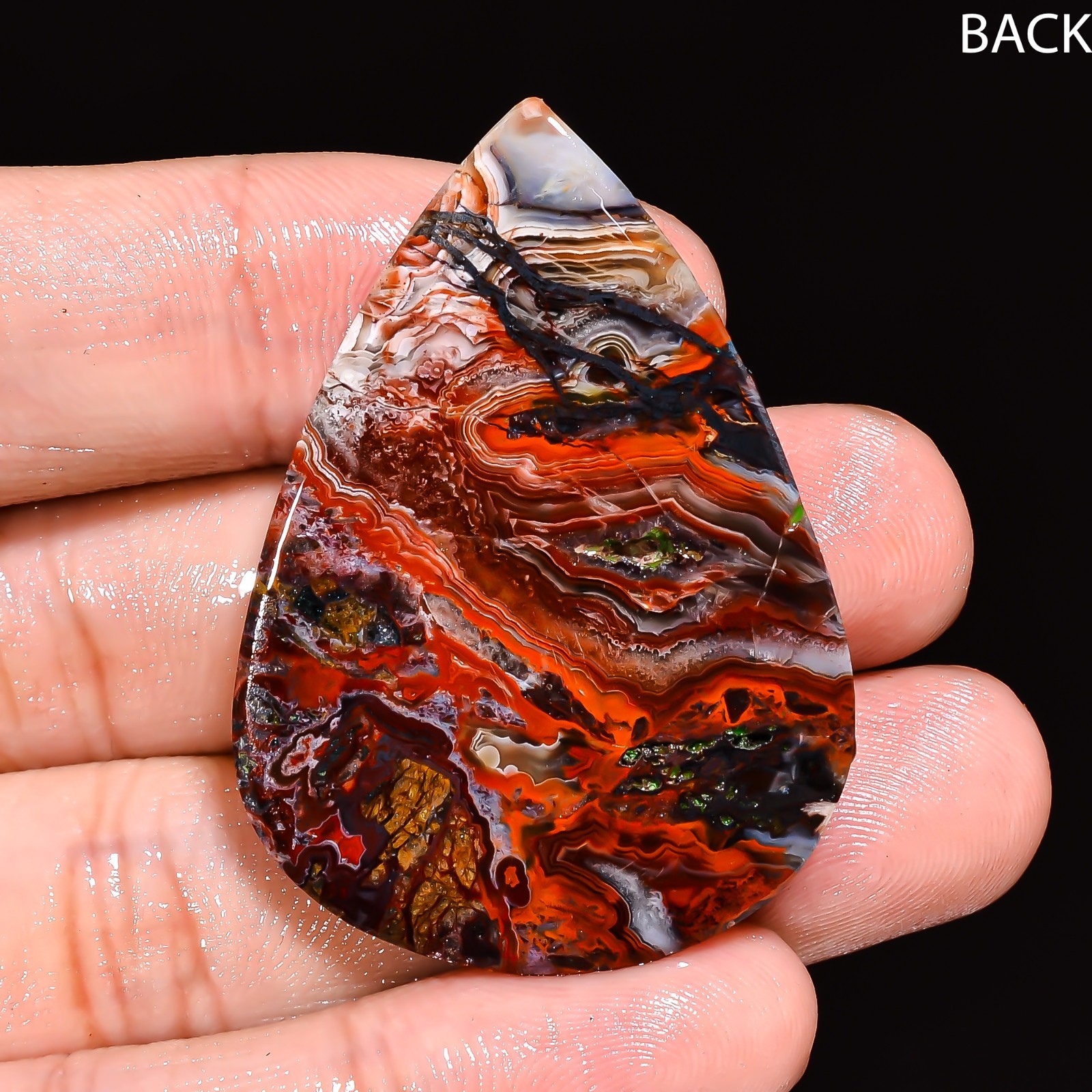 Natural Crazy Lace Agate Pear Shape Cabochon Loose Gemstone 43X31X5 MM 52 Cts.